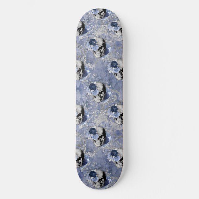 Skateboard Série de crânes floraux bleus Design 2  (Recto)