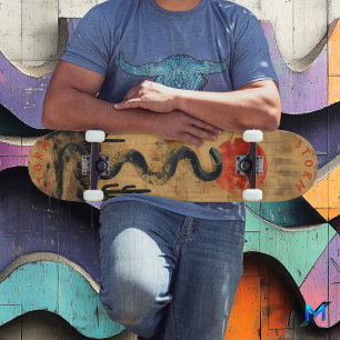 Skateboard Serpent du désert enroulé sous la lune rouge, rétr