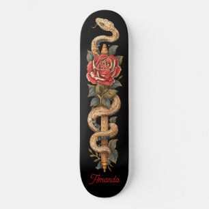 Skateboard Serpent Python avec Rose rouge