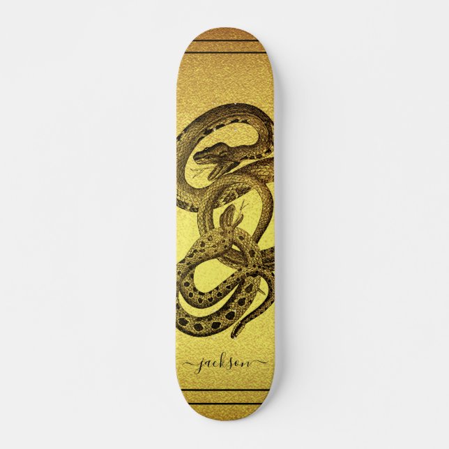 Skateboard Serpents Faux Gold Personnalisé Patinage (Devant)