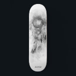 Skateboard *~* Shamanic Dream Catcher Tribal Shaman Sacré<br><div class="desc">* Western BOHO American Watercolor Abstrait Dream Catcher Journey with nice Feathers as a Shamanic symbole for a Native American Spiritual Healer or BOHEMIAM design. * * *** Les couleurs sont douces BLACK BLANC et GRIS .. Ce design ésotérique populaire boho créatif abstrait attrapeur de rêve moderne et de plumes...</div>