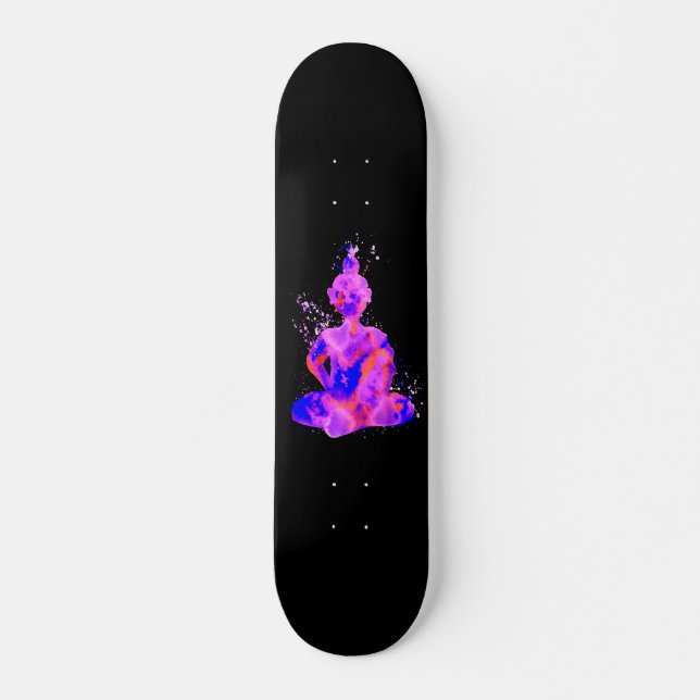 Skateboard Silhouette de Bouddha dans l'espace violet (Devant)
