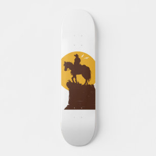 Skateboard Silhouette de cowboy équitation au coucher du sole