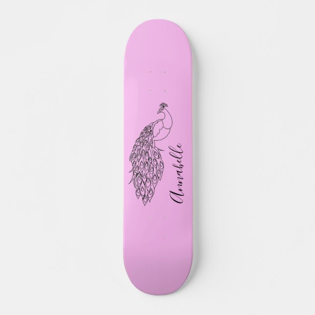 Skateboard Silhouette de paon nom personnalisé (Devant)