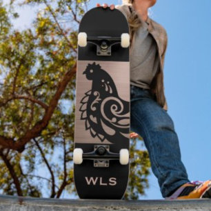 Skateboard Silhouette de poulet fantaisie en cuivre faux et n