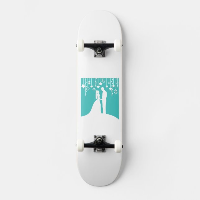 Skateboard Silhouettes Aqua & White Bride et Mariage de chamb (Recto)