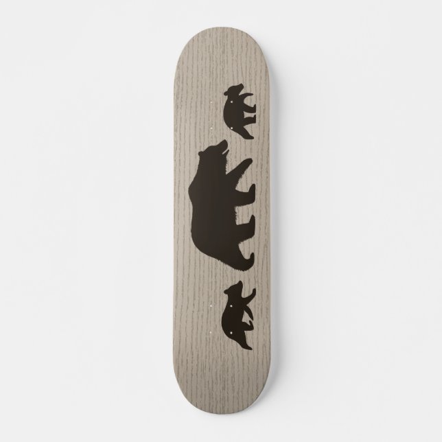 Skateboard Silhouettes d'ours grizzly avec oursons (Devant)