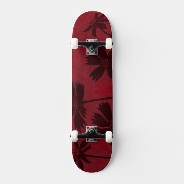 Skateboard Silhouettes en tête de fleurs sur Arrière - plan C (Recto)