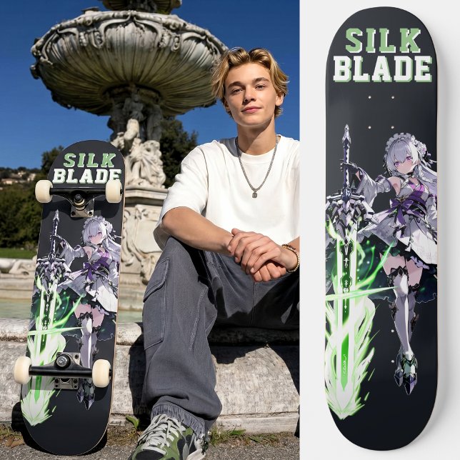 Skateboard SILK BLADE Anime Samurai Girl - Dark Black (Trucks and wheels are customization options and are not included in the price.)