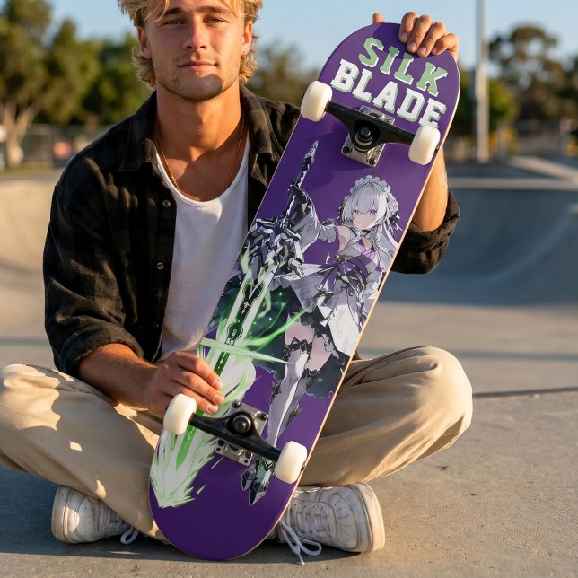 Skateboard SILK BLADE Anime Samurai Girl - Deep Purple (Trucks and wheels are customization options and are not included in the price.)