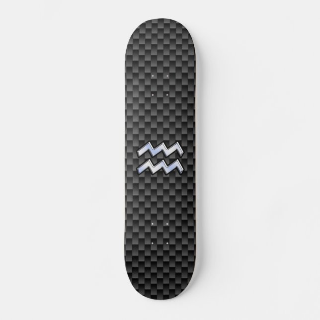Skateboard Silver Aquarius Zodiac Symbol Carbon Fiber Style (Recto)