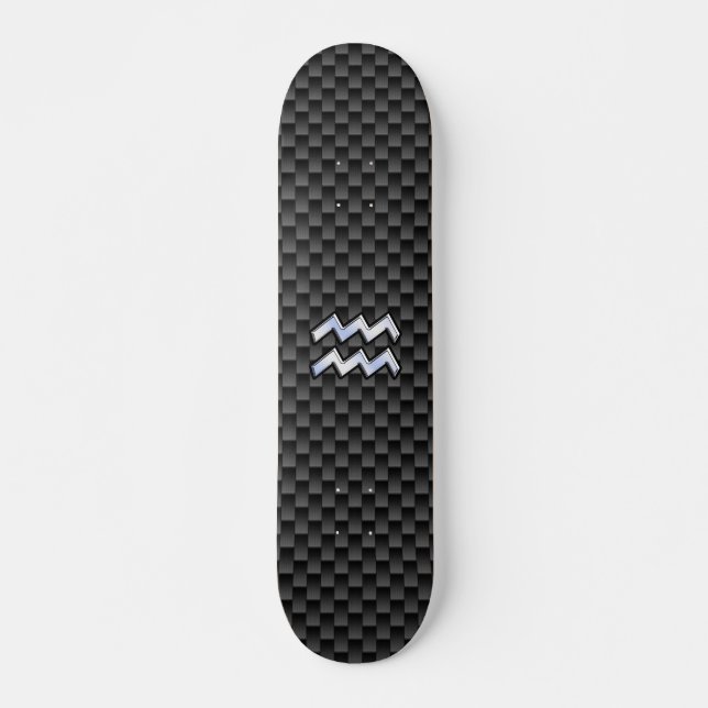 Skateboard Silver Aquarius Zodiac Symbol Carbon Fiber Style (Devant)