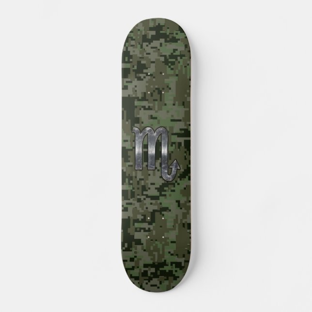 Skateboard Silver Scorpio Zodiac Sign Woodland Digital Camo (Recto)