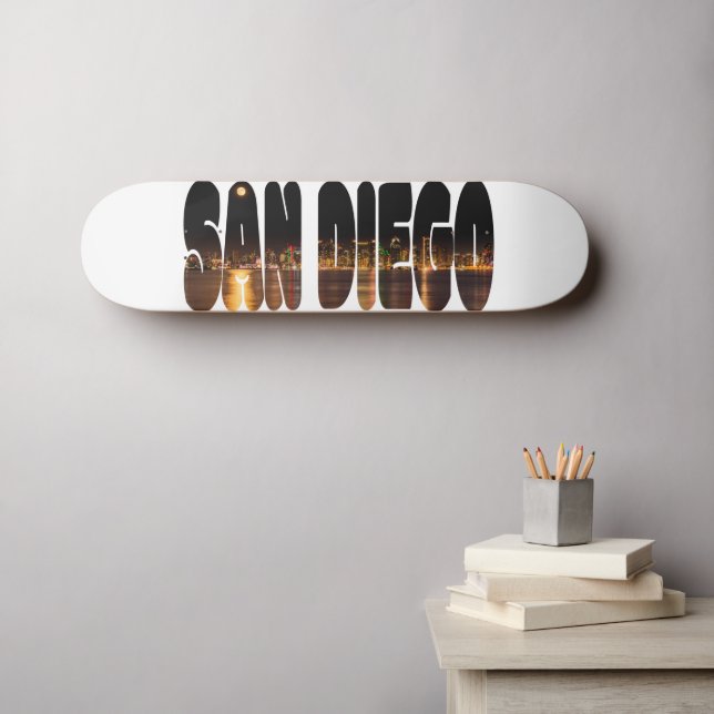 Skateboard Simple Black Gold City Skyline Souvenir San Diego (Art mural (Horz))
