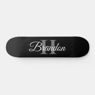 Skateboard Simple élégant Monogramme noir blanc personnalisé