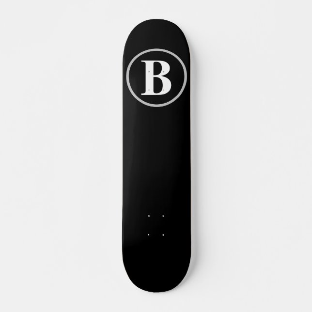 Skateboard Simple élégant Monogramme noir blanc personnalisé  (Devant)