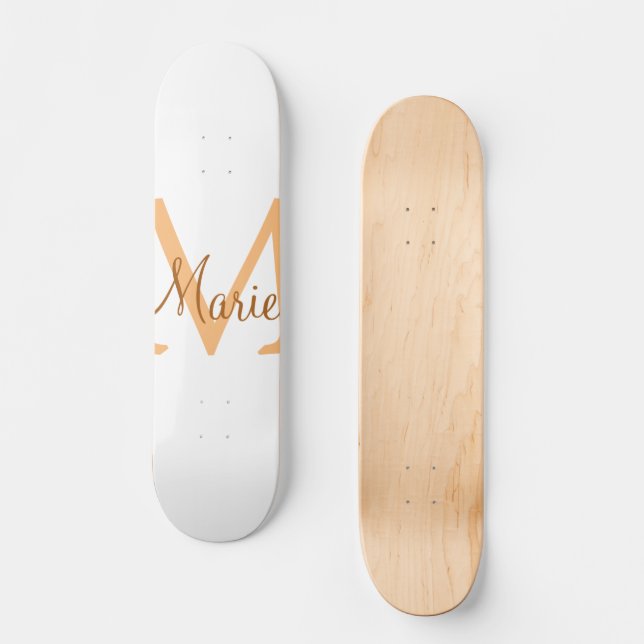 Skateboard simple minimum ajouter nom monogramme orange brun  (Recto)