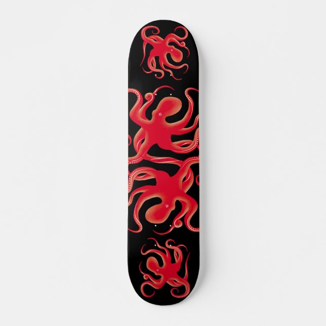 Skateboard Simple rouge vectoriel art octopus Silhouette (Devant)