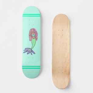 Skateboard sirène arc-en-ciel rose bleu violet vert noir bouc