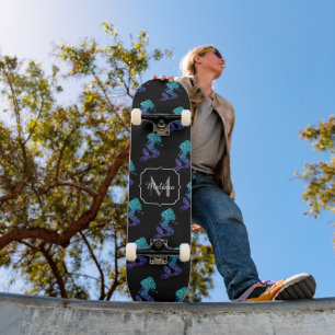 Skateboard Sirène bleu aqua ombré motif Monogramme à paillett