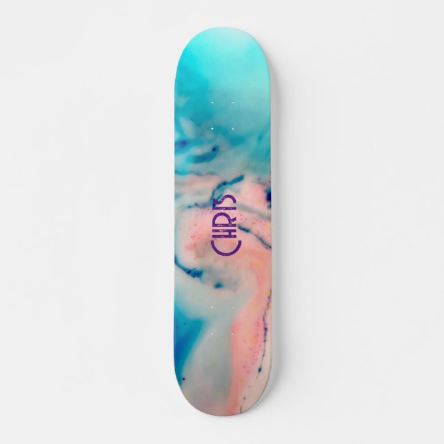 Skateboard skate d'aquarelle couleur rose et bleu pour alcool (Devant)