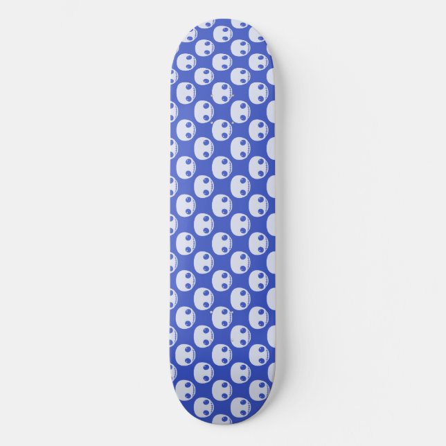 Skateboard Skatedeck bleu avec crânes blancs (Recto)