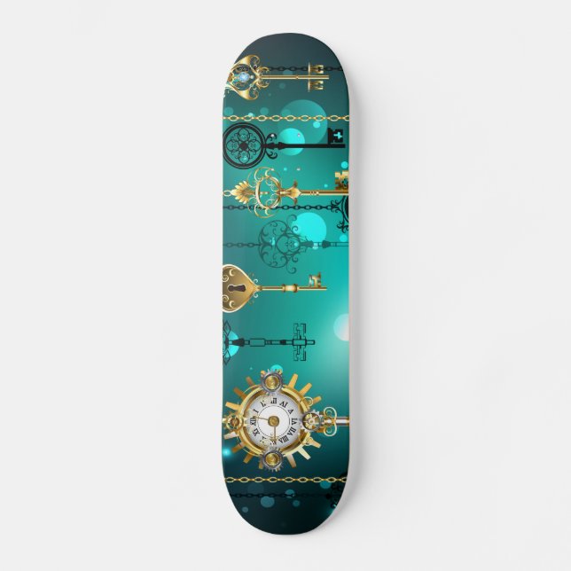 Skateboard Skeleton Keys on Green Background (Recto)