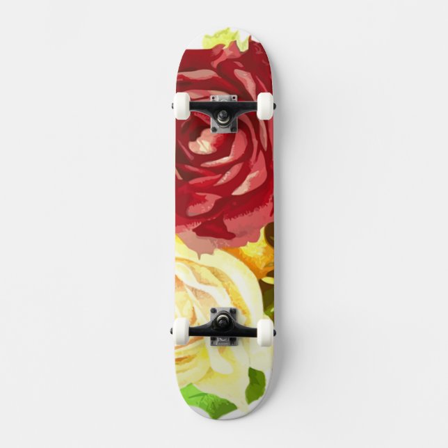 Skateboard Ski Art Roses Rouge et Jaune (Recto)