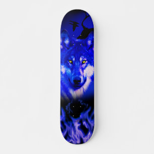 Skateboard Ski+Loup+Animal+Aquarelle+vert+bleu