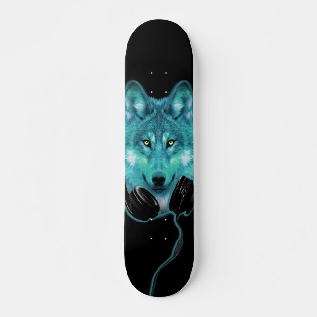 Skateboard Ski+Loup+Animal+Aquarelle+vert+bleu+mode (Devant)