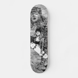 Skateboard Skis femme tatouée style urbain sur bois