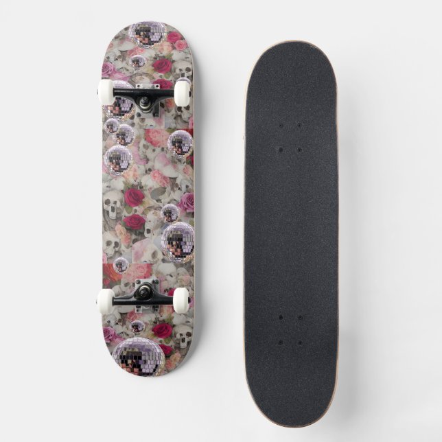 Skateboard Skuls Rose et boules Disco Rose (Recto)