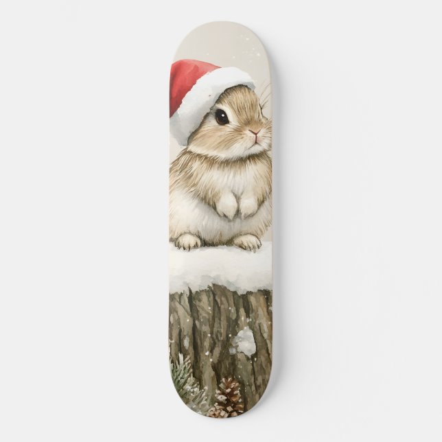 Skateboard Snowy Forest Winter Woodland Christmas Bunny Bird  (Recto)