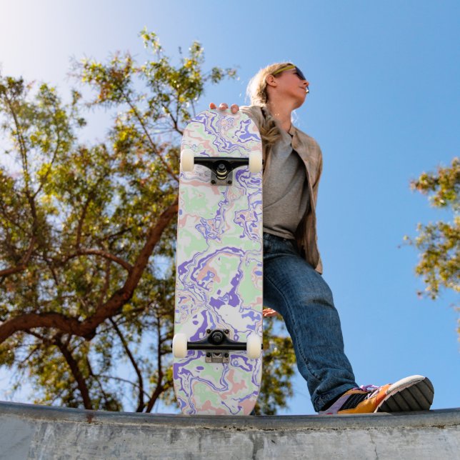 Skateboard Soft Pastel Funky Boho Retro Marbre Abstrait (Extérieur 1)