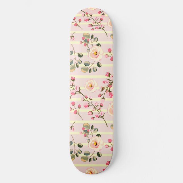 Skateboard Soft Pink Floral Stripe Pattern (Recto)