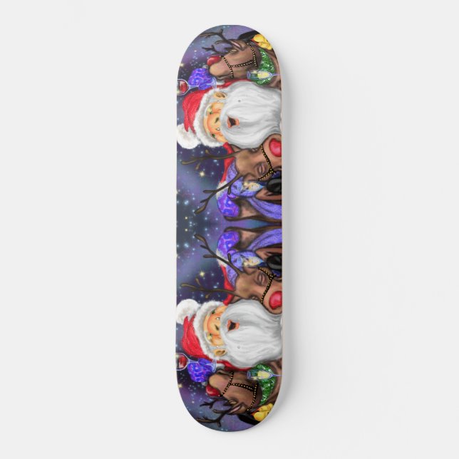 Skateboard Soirée de Noël pour Père Noël et Reindeers - Amusa (Recto)