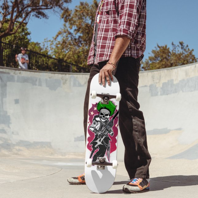 Skateboard Soldat crâne avec cheveux verts (Extérieur 2)