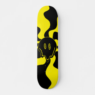 Skateboard Sourire fondu rétro noir et jaune