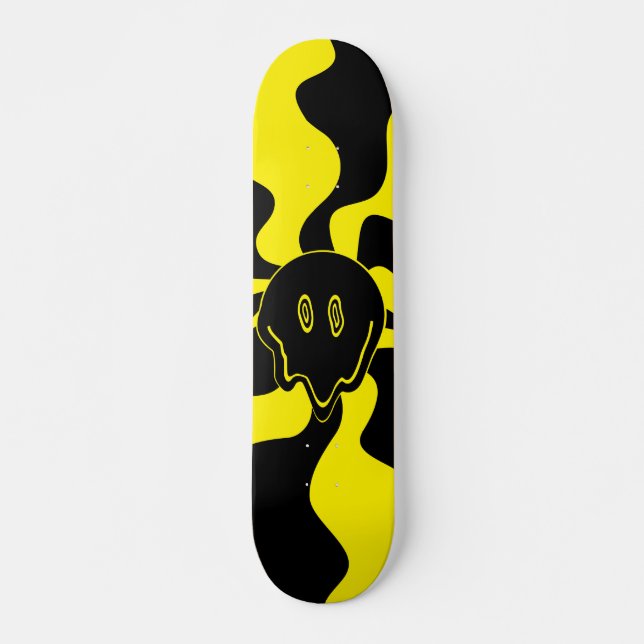 Skateboard Sourire fondu rétro noir et jaune (Devant)