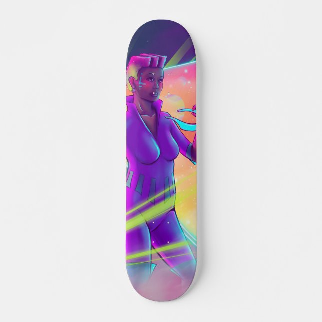 Skateboard Space Girl Synthwave Cyberpunk Futuristic Art (Devant)