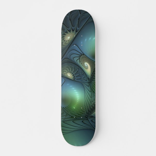 Skateboard Spirales Turquoise Beige Vert Abstrait Fractal Art (Devant)