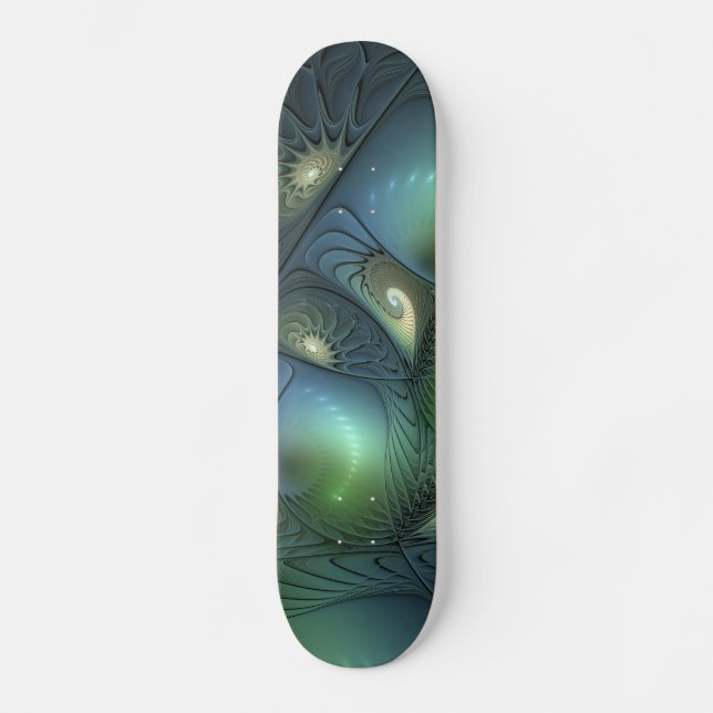 Skateboard Spirales Turquoise Beige Vert Abstrait Fractal Art (Recto)