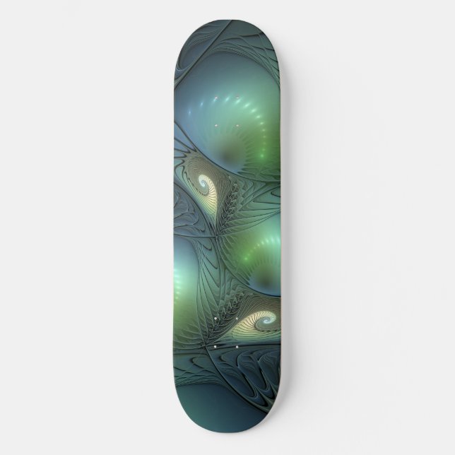 Skateboard Spirales Turquoise Beige Vert Abstrait Fractal Art (Recto)
