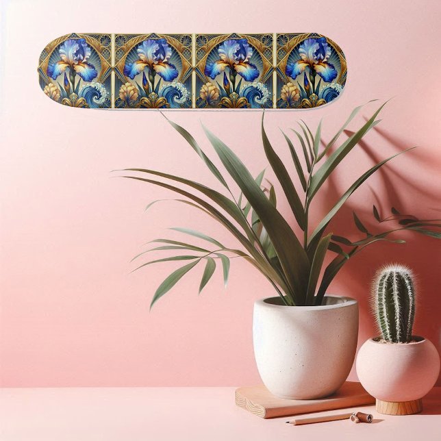 Skateboard Spiritual Iris Art Nouveau Floral Motif Symmetric (Spiritual Iris Art Nouveau Floral Motif Symmetric Skateboard)