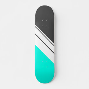 Skateboard Sporty Black Aqua Diagonal White Racing Stripes