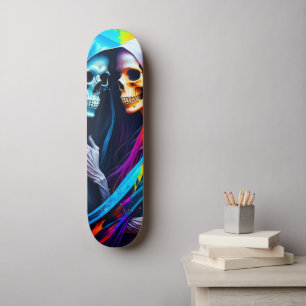 Skateboard Squelettes enveloppés dans un arc-en-ciel 