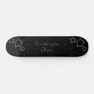Skateboard Star Trio en noir et blanc avec message et nom