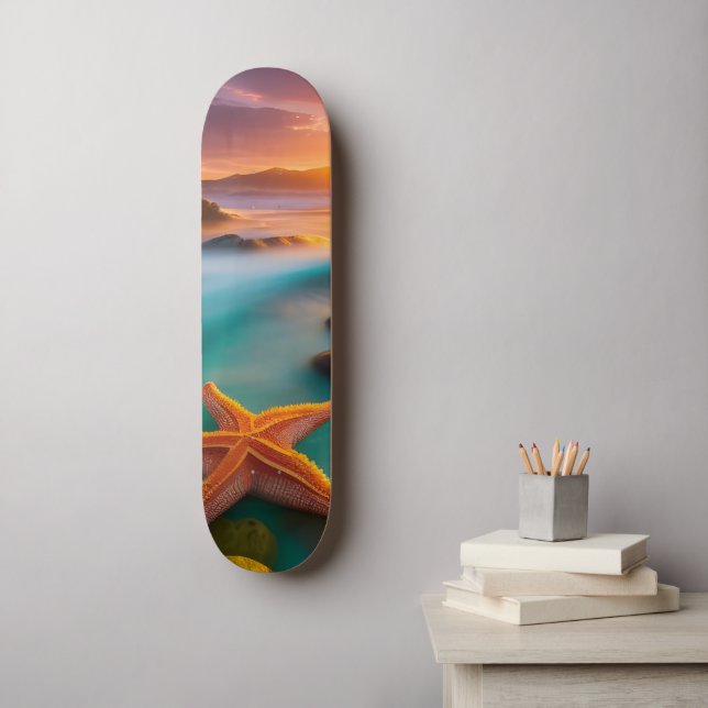 Skateboard Starfish sur la plage à Sunrise (Art mural)