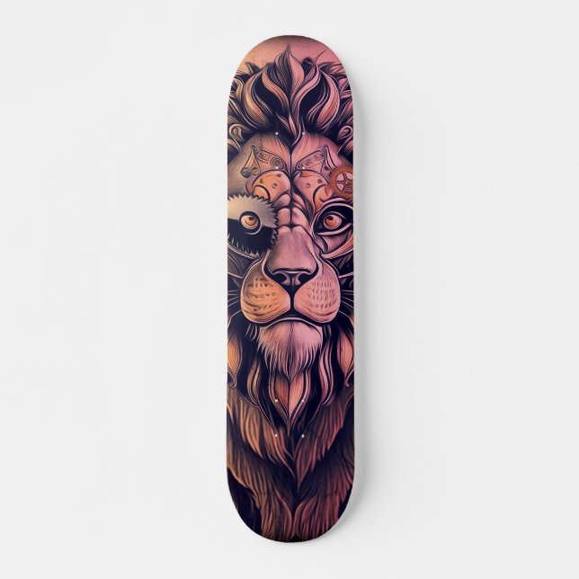 Skateboard Steampunk Couleur Gradient Lion Rustique (Devant)