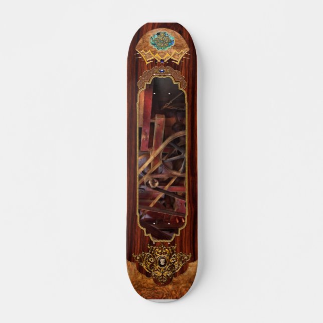 Skateboard Steampunk - Engrenage - Courroies et Roues (Devant)